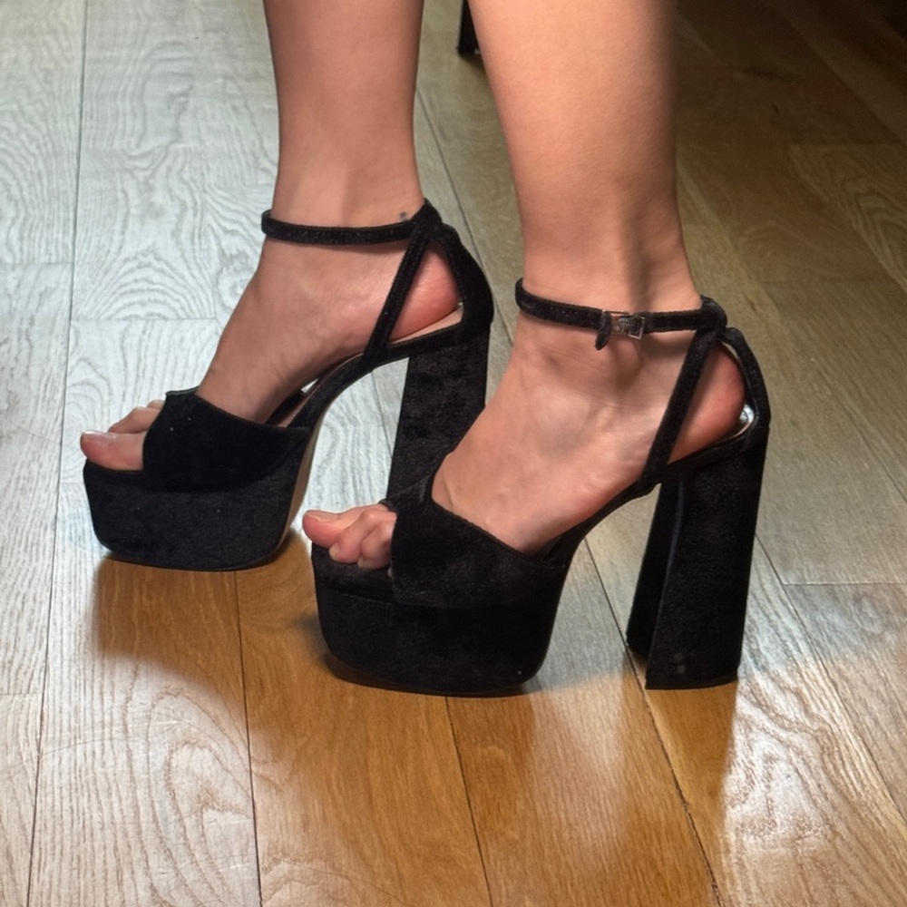 Black Suede Platform Ankle-Strap Heels